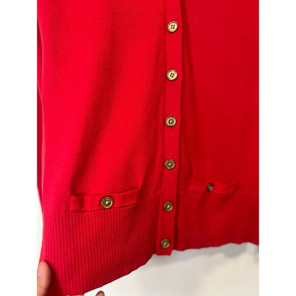 Anne Klein Red Preppy Cardigan Gold Buttons Cotton Size M - Picture 5 of 9